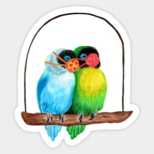 Lovebirds Wearing Face Masks Watercolor Sticker